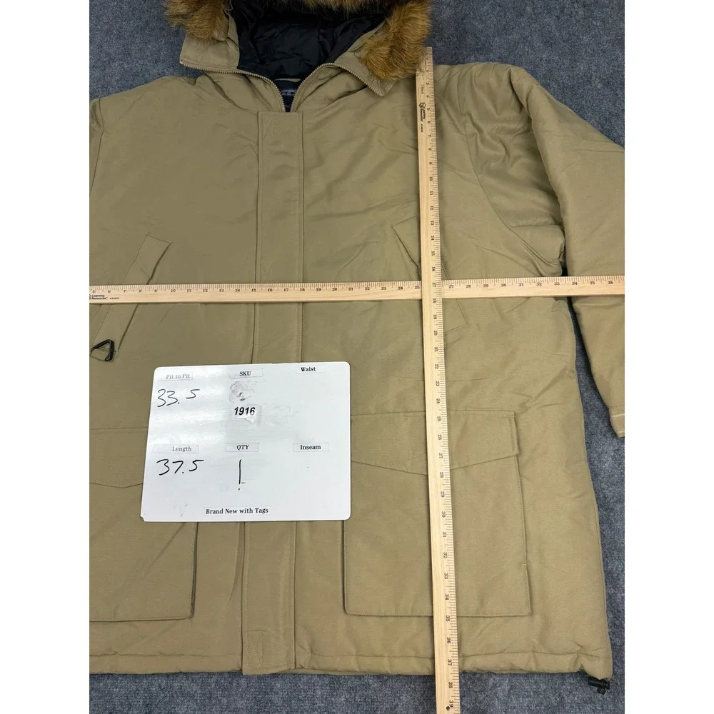 VTG Gveez Mens 5XL Heavyweight Insulated Parka Jacket Khaki‎ Faux Fur Hood NWOT
